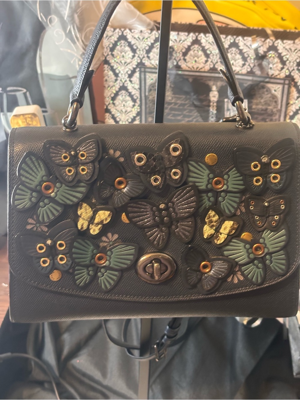 COACH LIKE NEW Tilly Top-Handle Bag with Butterfly Appliqués Midnight Blue